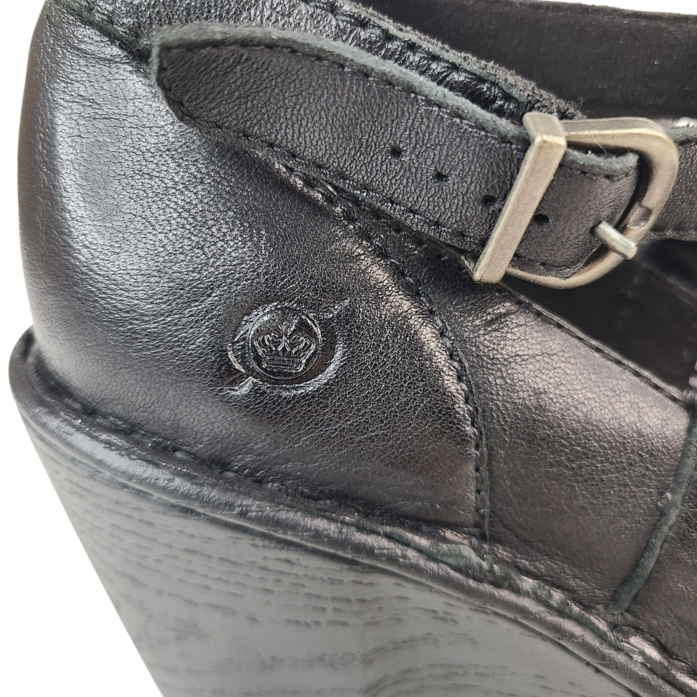 Born Black Leather Mary Jane Cross Strap Wedges Women's Size 7.5 - Picture 10 of 14